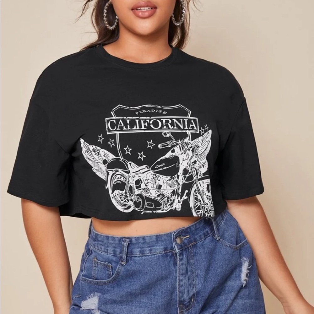 Graphic Print Drop Shoulder Boxy Crop Tee